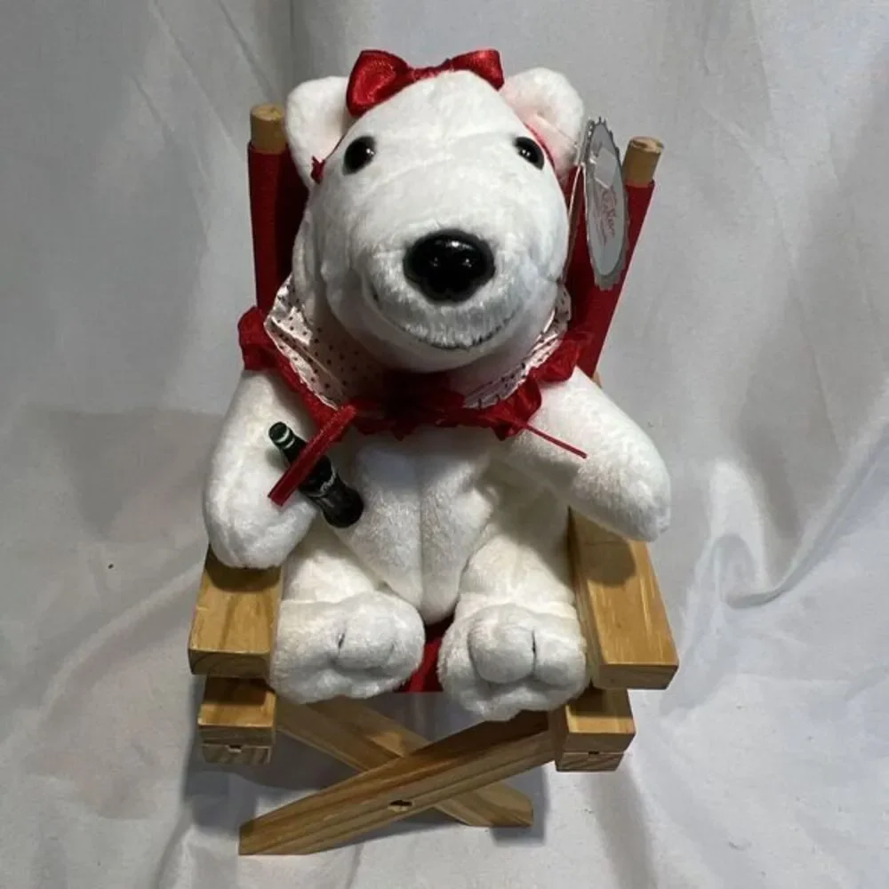Coca Cola 1998 Polar Bear 5.5‎ Inch Plush in Wood Directors Chair Coke Bottle